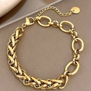 Gold Plated Stainless Steel Link Chain Bracelet Adjustable